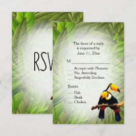 ジャングルのカラフルな鳥の返信カード（食事の選択付き） 招待状