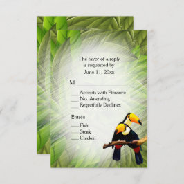 ジャングルのカラフルな鳥の返信カード（食事の選択肢付き） 招待状