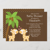 ジャングルのキリンの中立対のベビーシャワーの招待状 招待状 (正面/裏面)