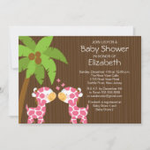 ジャングルのキリンの双生児の女の子のベビーシャワーの招待状 招待状 (正面)