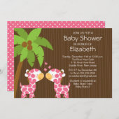 ジャングルのキリンの双生児の女の子のベビーシャワーの招待状 招待状 (正面/裏面)