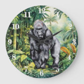 ジャングルのゴリラ好きのためのクールなデザイン ラージ壁時計 (正面)