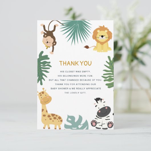 ジャングルのサファリのベビーシャワーサンキューカード サンキューカード (スタンド正面)
