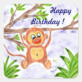 ジャングルのサルの誕生日シール スクエアシール (正面)
