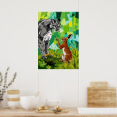 ジャングルのスタンドオフ – 幾何学的クーガーとウサギ ポスター (キッチン)