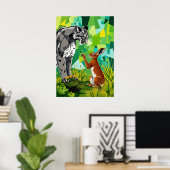 ジャングルのスタンドオフ – 幾何学的クーガーとウサギ ポスター (ホームオフィス)