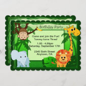 ジャングルのテーマの誕生会の招待 招待状 (正面/裏面)