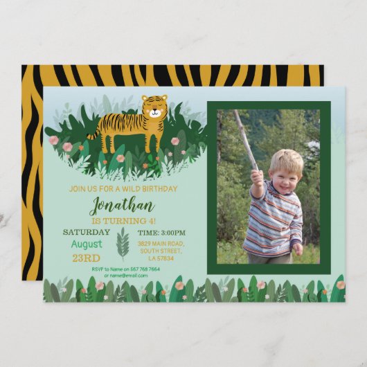 ジャングルのトラの誕生日の動物園のサファリの野生の写真 招待状 (正面/裏面)