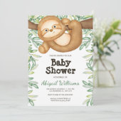 ジャングルのナマケモノの緑の水彩ベビーシャワー 招待状 (スタンド正面)
