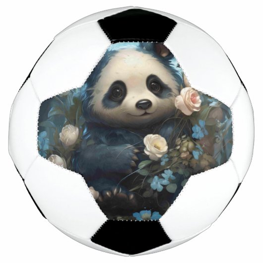 ジャングルのバラに囲まれた穏やかなパンダ サッカーボール (正面)