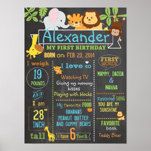ジャングルのパーティーの最初の誕生日の署名ポスター3 ポスター (正面)