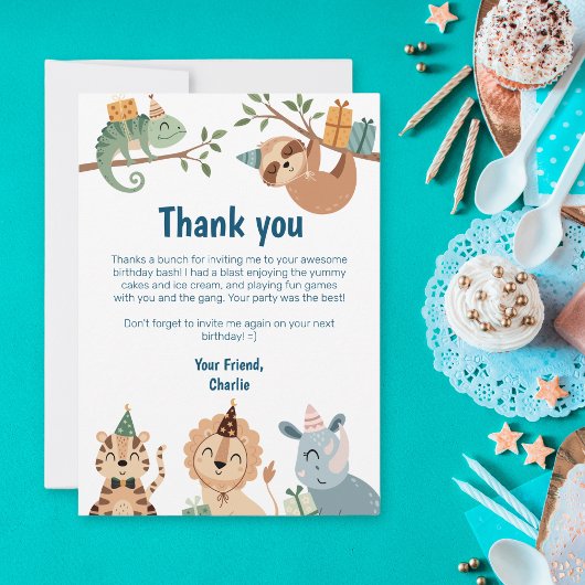 ジャングルのパーティー動物，ありがとうパーティー招待状 サンキューカード