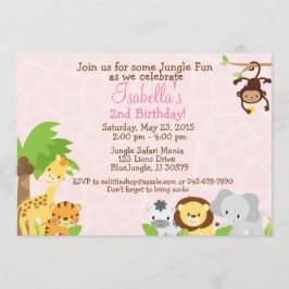 ジャングルのパーティー誕生日の招待ピンクの背景 招待状