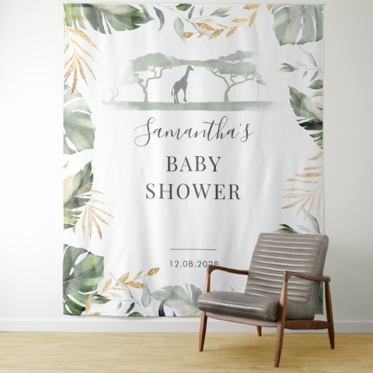 ジャングルのパーム葉ズGiraffeベビーシャワー背景 タペストリー (インサイチュ)