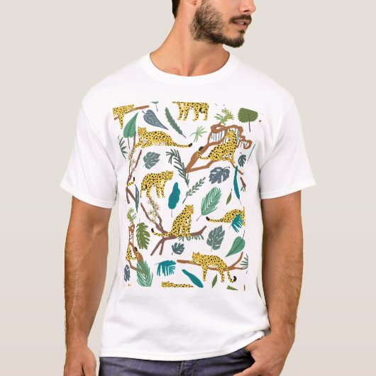 ジャングルのヒョウ、手で描かれたパターン。 Tシャツ (正面)