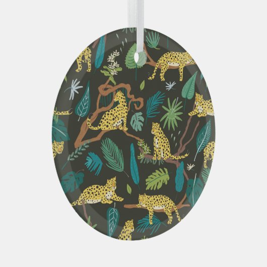 ジャングルのヒョウ：野生のヴィンテージ ガラスオーナメント (正面右)