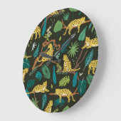 ジャングルのヒョウ:野生のヴィンテージ ラージ壁時計 (傾斜)