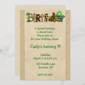 ジャングルのプリントのカエルの誕生会 招待状 (正面/裏面)