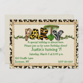 ジャングルのプリントの誕生会 招待状 (正面/裏面)