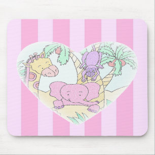 ジャングルのベビーのハート2のmousepad -ピンクのストライブ柄が付いてい マウスパッド