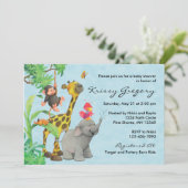 ジャングルのベビーのベビーシャワー招待状の│の青 招待状 (スタンド正面)