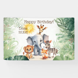 ジャングルのベビーアニマル子供の誕生日パーティー標識おもしろい 横断幕