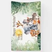 ジャングルのベビーアニマル子供の誕生日パーティー標識おもしろい 横断幕 (縦)