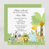 ジャングルのベビーアニメールのベイビーシャワー招待状 招待状 (正面/裏面)