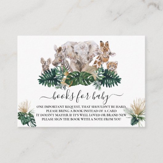 ジャングルのベビーサファリのアフリカの本の赤ちゃんシャワー エンクロージャーカード (正面)