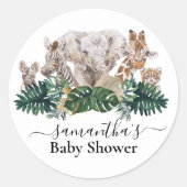 ジャングルのベビーサファリのアフリカの本の赤ちゃんシャワー ラウンドシール (正面)