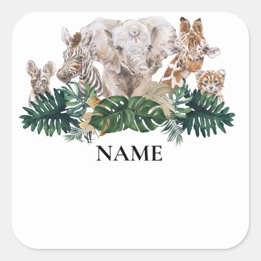 ジャングルのベビーサファリアフリカの名前タグ スクエアシール (正面)