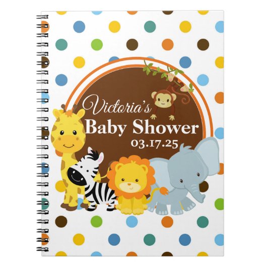 ジャングルのベビーシャワーのシェブロンのカスタムな来客名簿 ノートブック (正面)