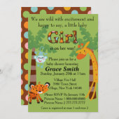 ジャングルのベビーシャワーの招待"女の子" 招待状 (正面/裏面)