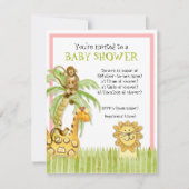 ジャングルのベビー，女の子の赤ちゃんシャワー招待状 – 緑 招待状 (正面)
