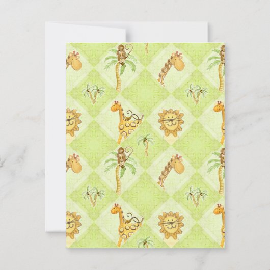 ジャングルのベビー，女の子の赤ちゃんシャワー招待状 – 緑 招待状 (裏面)