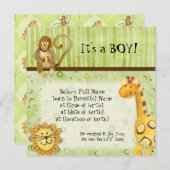 ジャングルのベビー、男の子の誕生のお知らせ 招待状 (正面/裏面)