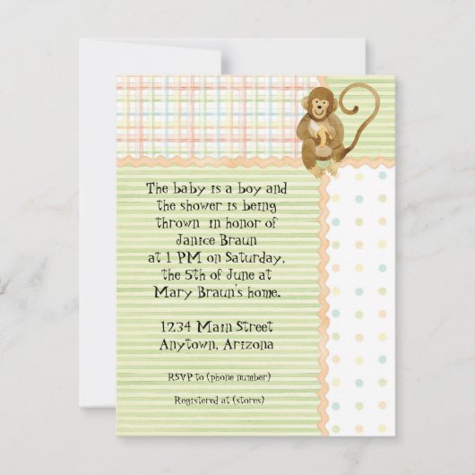 ジャングルのベビー、男の子の赤ちゃんシャワー招待状3 – 緑 招待状 (正面)