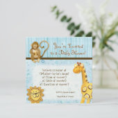 ジャングルのベビー，男の子の赤ちゃんシャワー招待状 – 青 招待状 (スタンド正面)