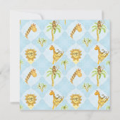 ジャングルのベビー，男の子の赤ちゃんシャワー招待状 – 青 招待状 (裏面)