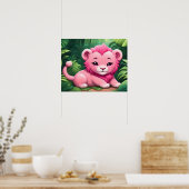 ジャングルのポスターに登場するピンクのライオンの子 ポスター (キッチン)