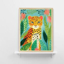 ジャングルのポスターに絵画登場するかわいいヒョウ ポスター