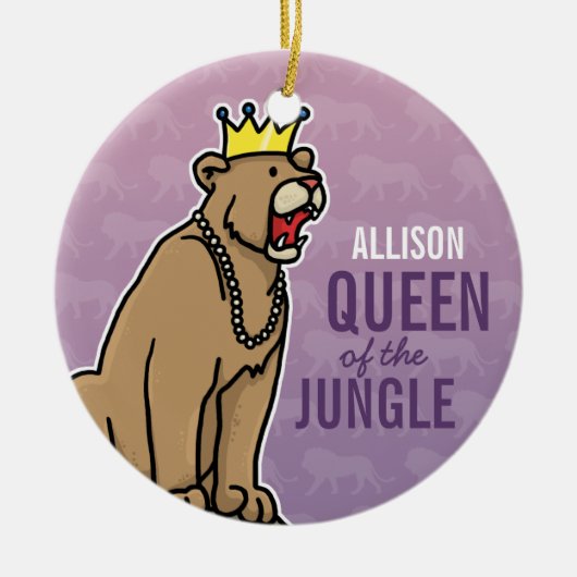 ジャングルのライオネス・クイーン、名前を追加Purple セラミックオーナメント (正面)