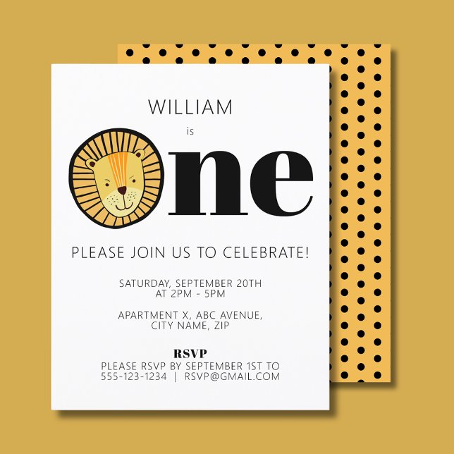 ジャングルのライオンの男の子の1歳の誕生日パーティー (Wild One Lion First Birthday Invitation )