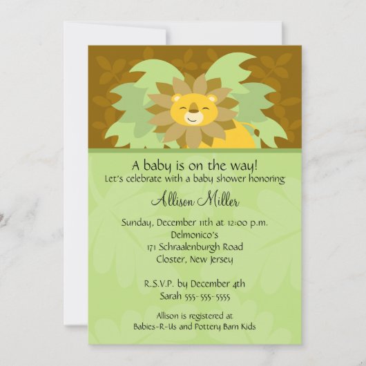 ジャングルのライオン ニュートラル ベビーシャワー 招待状 (正面)