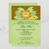 ジャングルのライオン ニュートラル ベビーシャワー 招待状 (正面/裏面)