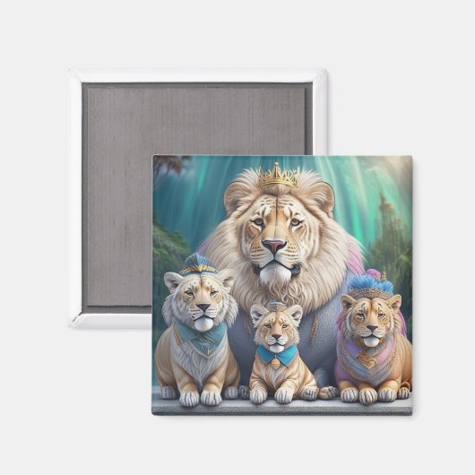 ジャングルのライオ王室のン・キング・ファミリー マグネット (正面/裏面)