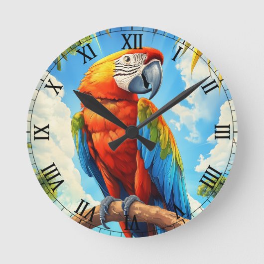 ジャングルのルビコンゴウインコ ラウンド壁時計 (正面)