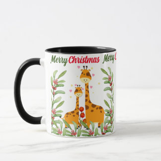 ジャングルの中で楽しいクリスマスかわいいキリン マグカップ