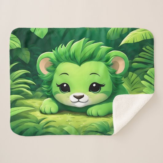 ジャングルの中にリラックスある緑のライオンの仔 シェルパブランケット (正面(横))
