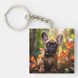 🐶💗ジャングルの中のフレンチブルドッグの仔犬 キーホルダー
